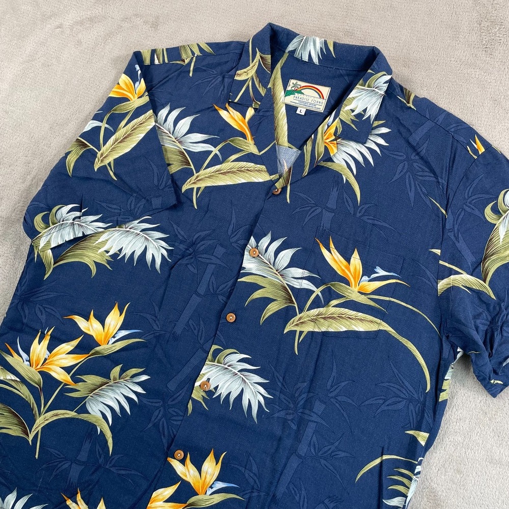 Vintage‎ Paradise Found Hawaiian Camp Shirt Men Large Blue Floral Magnum PI 90s
